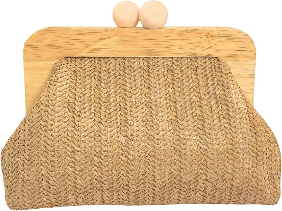 Boho Woven Straw Clutch Bag for Women - Wooden Frame Clutch with Cute Egg Decor, Summer Beach Vac... | Amazon (US)