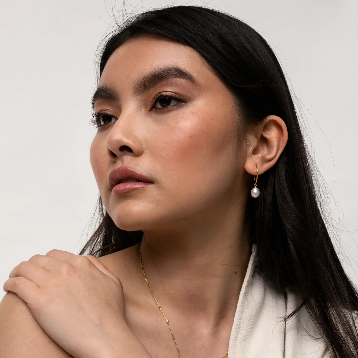 8mm Oval White Luna Pearl Drop Earrings | Dower & Hall