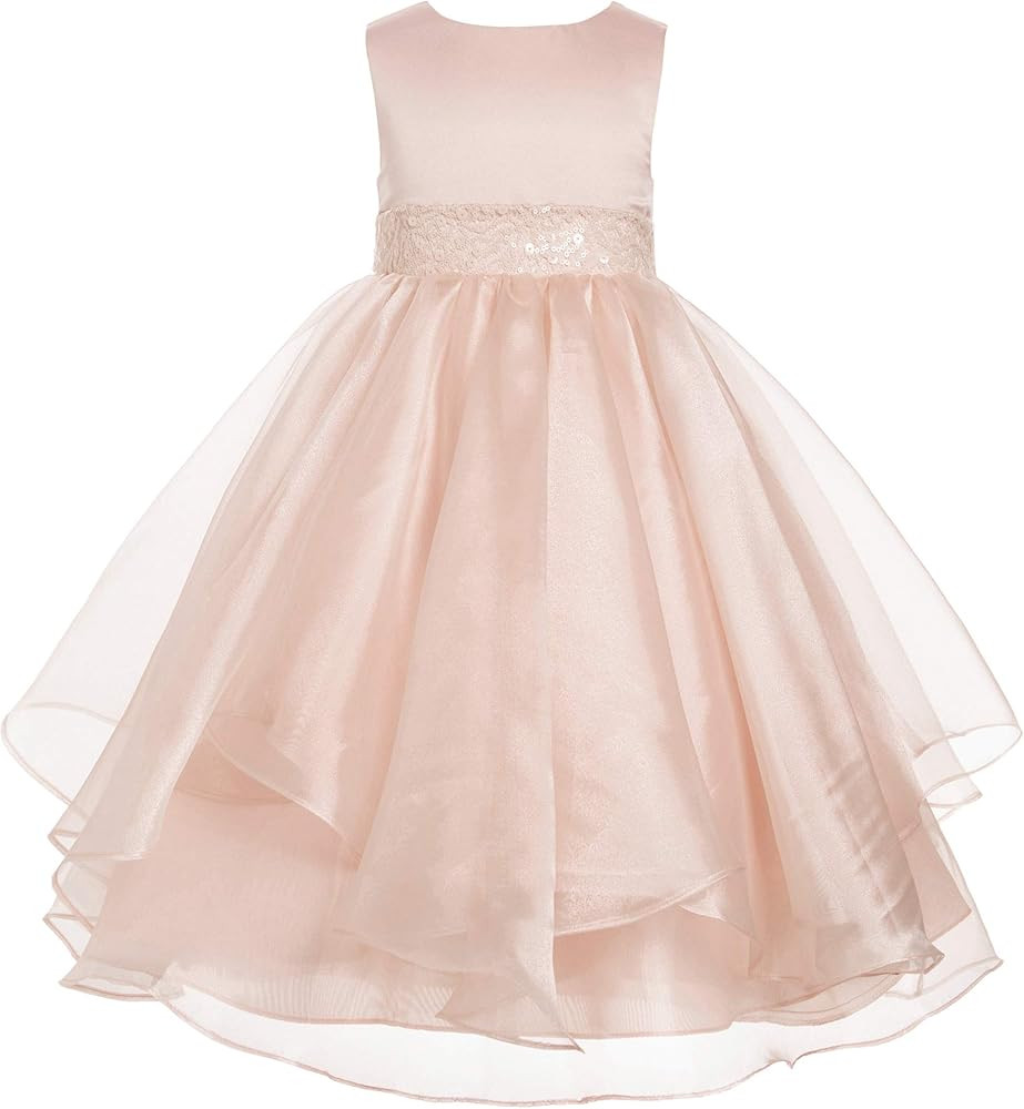 ekidsbridal Asymmetric Ruffled Organza Sequin Flower Girl Dress Toddler Girl Dresses | Amazon (US)
