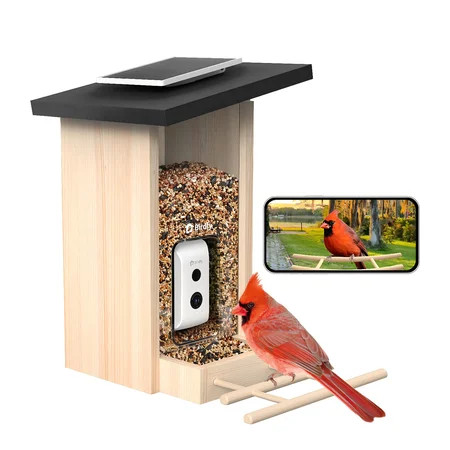 Birdfy Smart Bird Feeder with Camera, Bird Watching Camera with Solar Panel, AI Identify 6000+ Species, Eco-friendly Wooden, Ideal Gift, Ebony | Walmart (US)