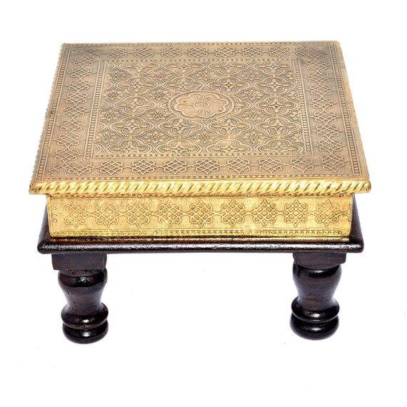 Indian Handmade Wooden Square Chowki (Bajot) Foot Stool Brass Fitted Home Decor 10" | Etsy (US)