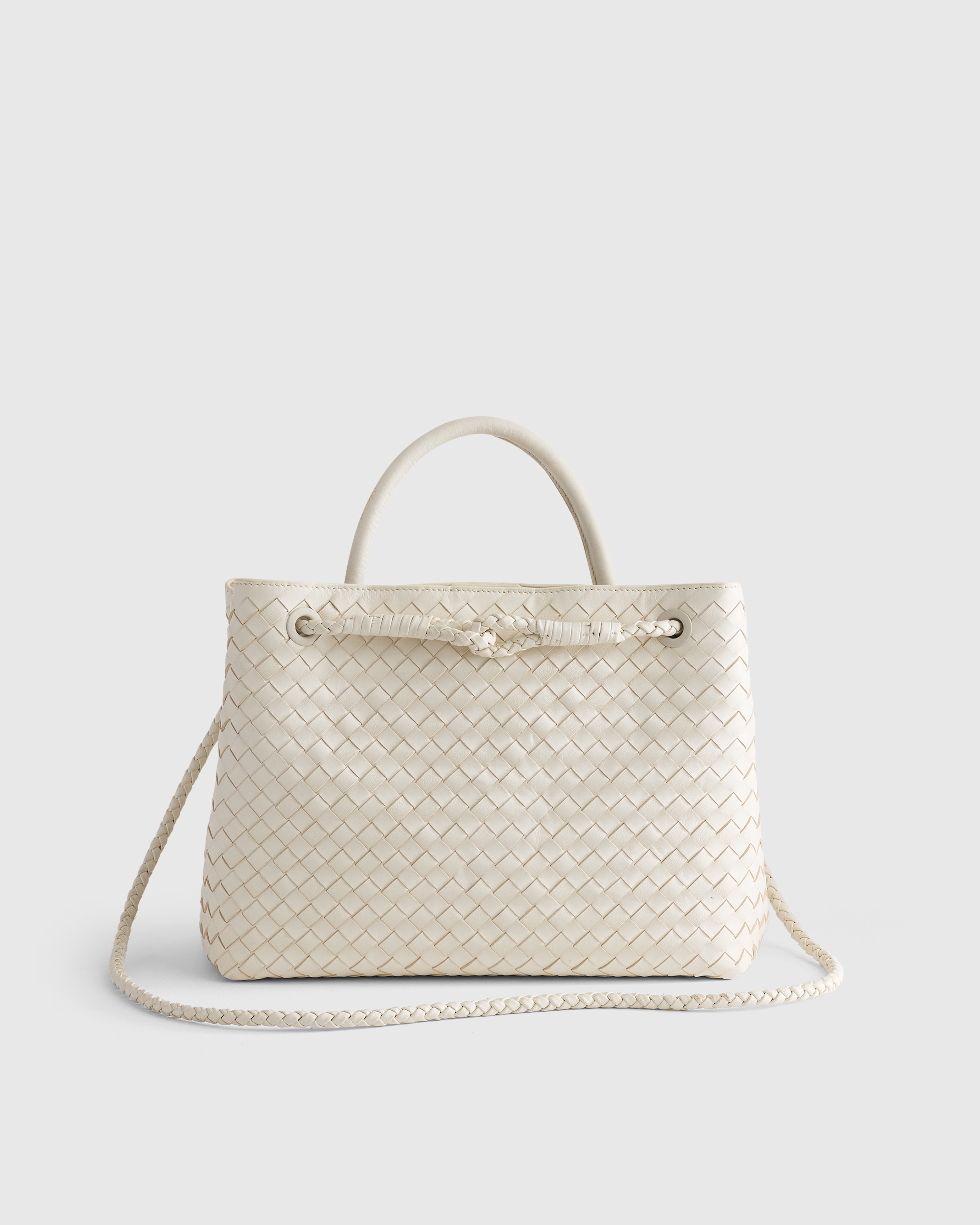 Quince | Women's Italian Leather Handwoven Satchel in Black | Quince