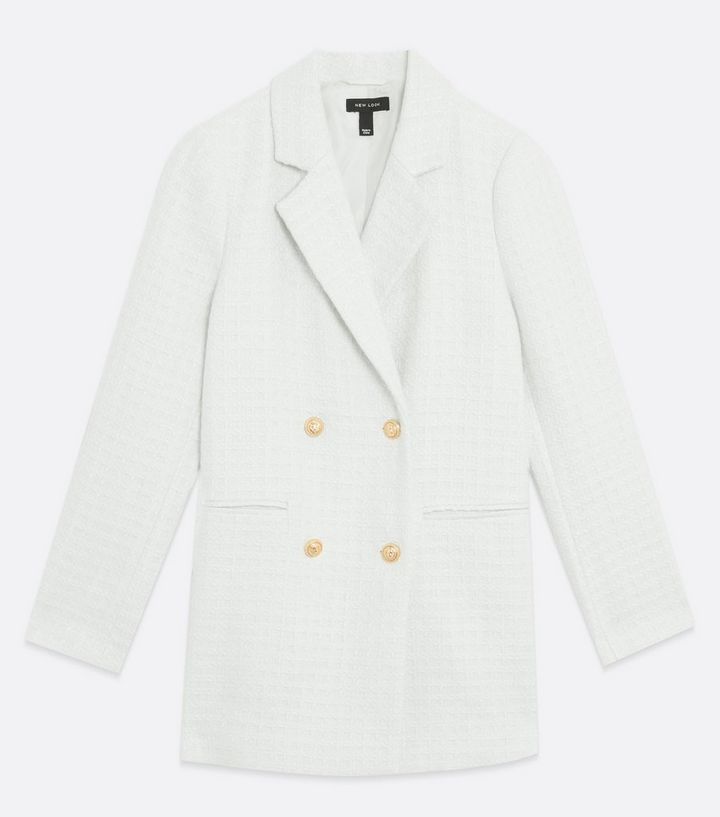 Off White Bouclé Double Breasted Long Blazer
						
						Add to Saved Items
						Remove from S... | New Look (UK)