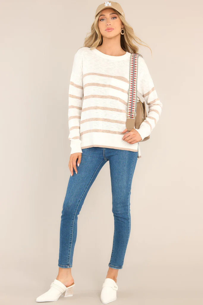 Like New White & Beige Striped Top | Red Dress 