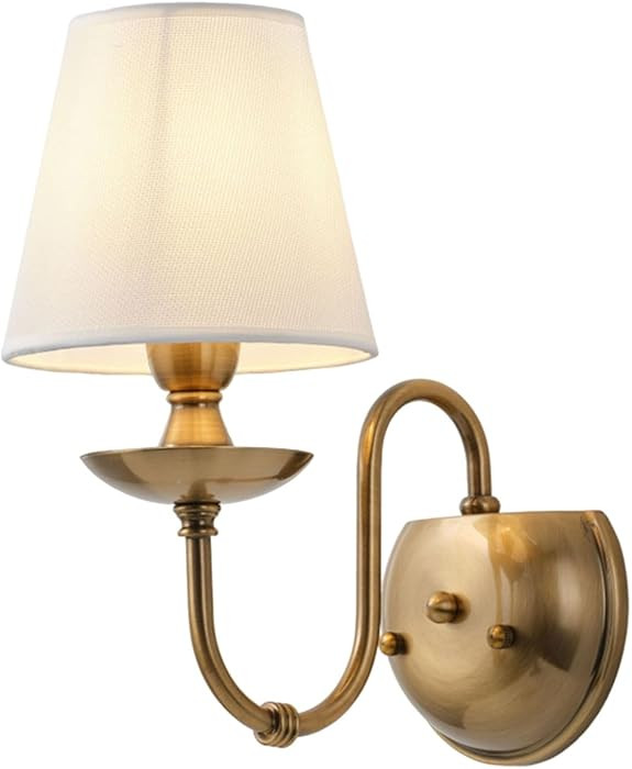 Aiwen Wall Lamps Polished Solid Brass Finish with Eggshell/White Flax Fabric Shade 1 Light | Amazon (US)