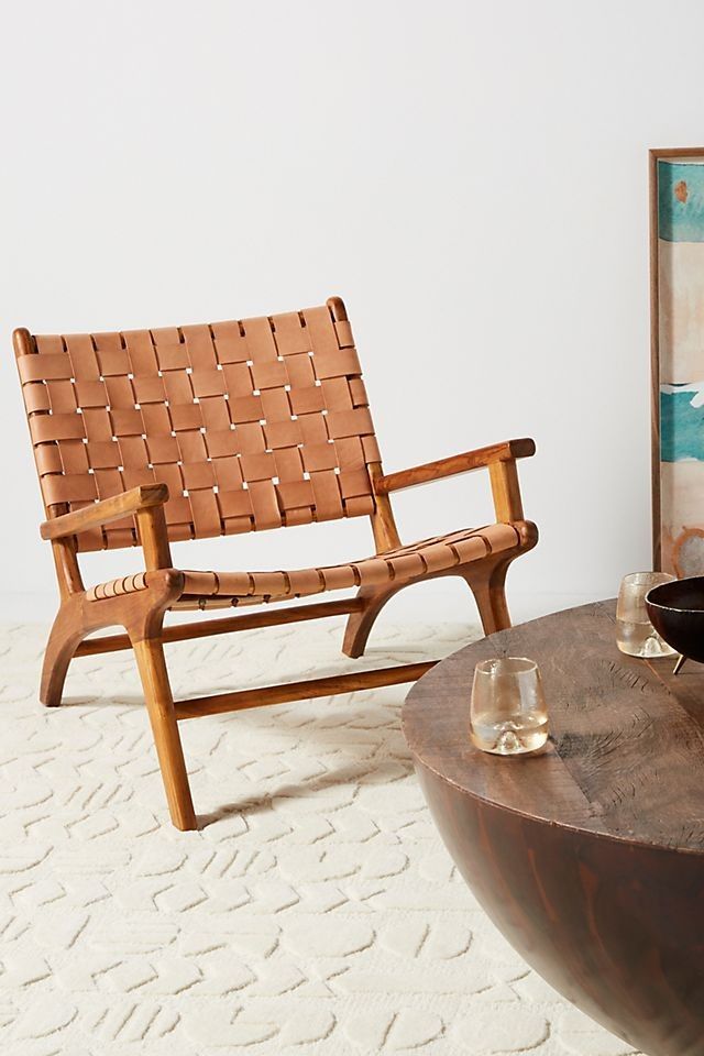 Leather Accent Chair, Anthropology Chair, Natural Teak Chair, Home Decor, Living Room Decor, Home  | Anthropologie (US)