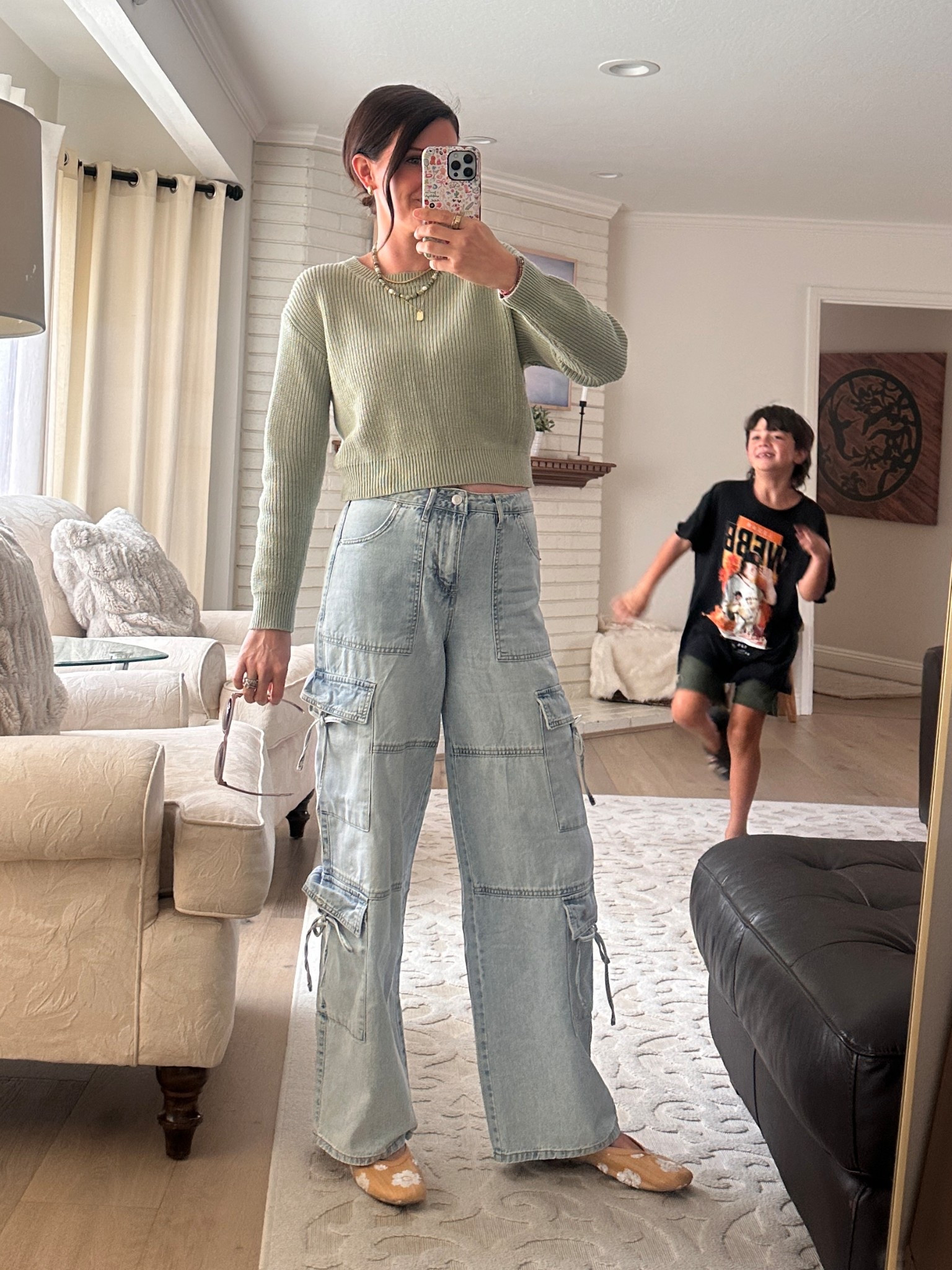 The perfect bow cargo jeans from Walmart fashion for $20!! If between sizes go down. I hope they eventually carry more washes. The green beaded necklace is currently on sale with a clickable coupon  

#LTKFindsUnder50 #LTKSaleAlert #LTKTravel