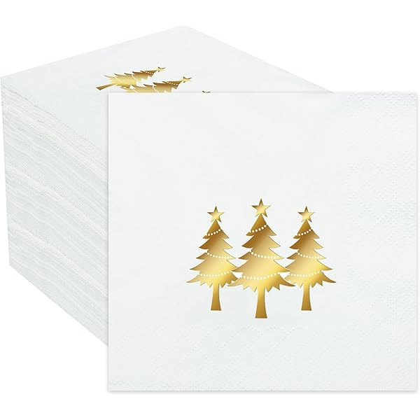 Gift Boutique 100 Christmas Tree Guest Napkins Holiday Disposable Paper Napkin Gold White Trees D... | Amazon (US)