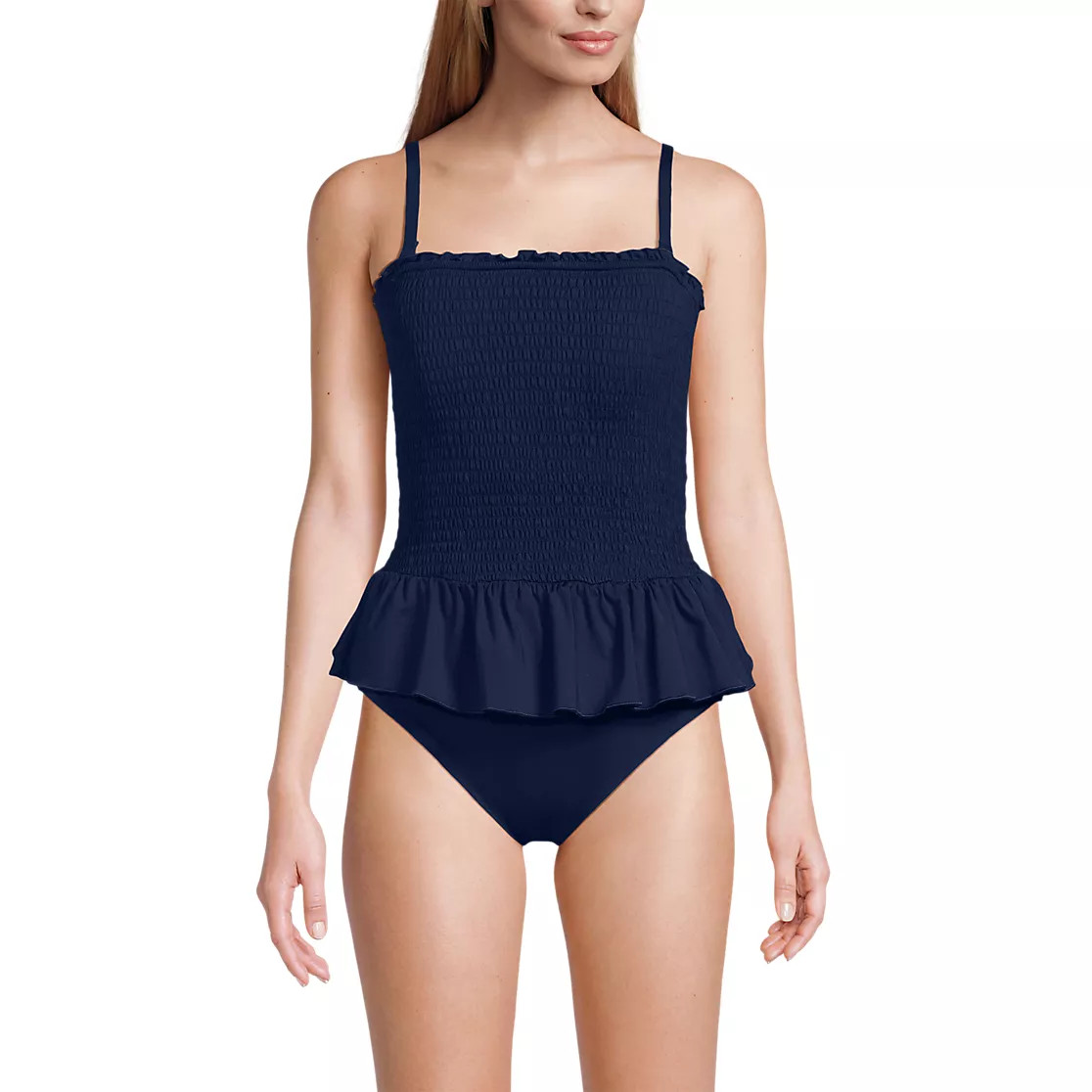 Women's Smocked Bandeau Peplum One Piece Swimsuit | Lands' End (US)