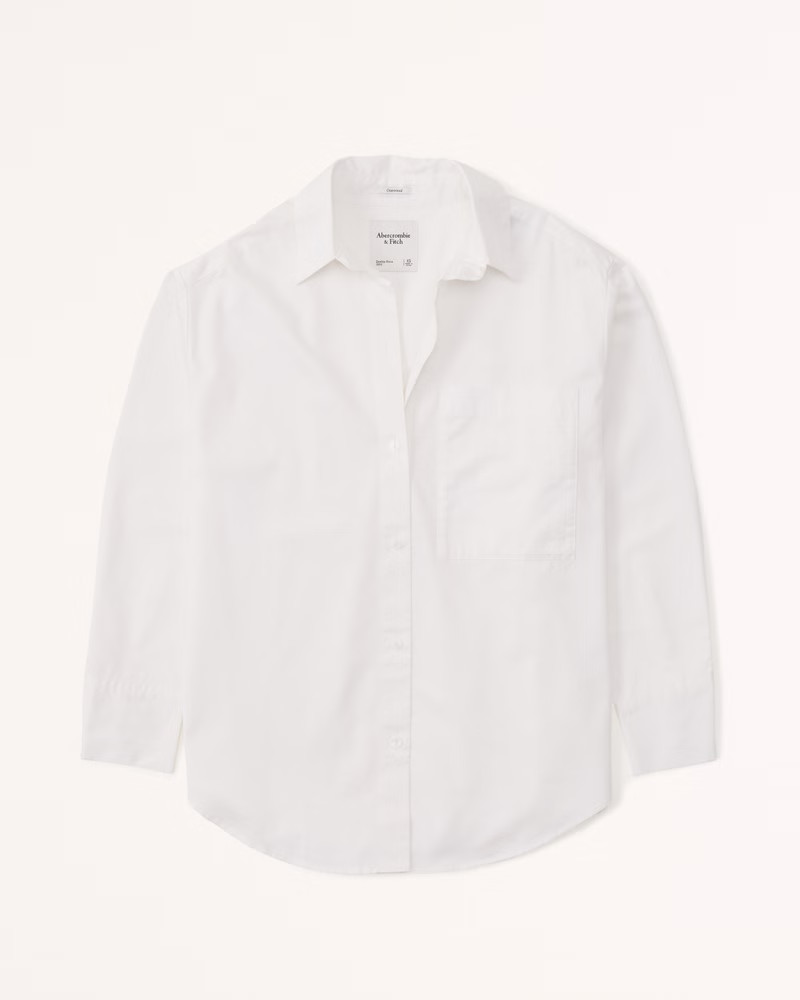 Oversized Long-Sleeve Sateen Button-Up Shirt | Abercrombie & Fitch (US)