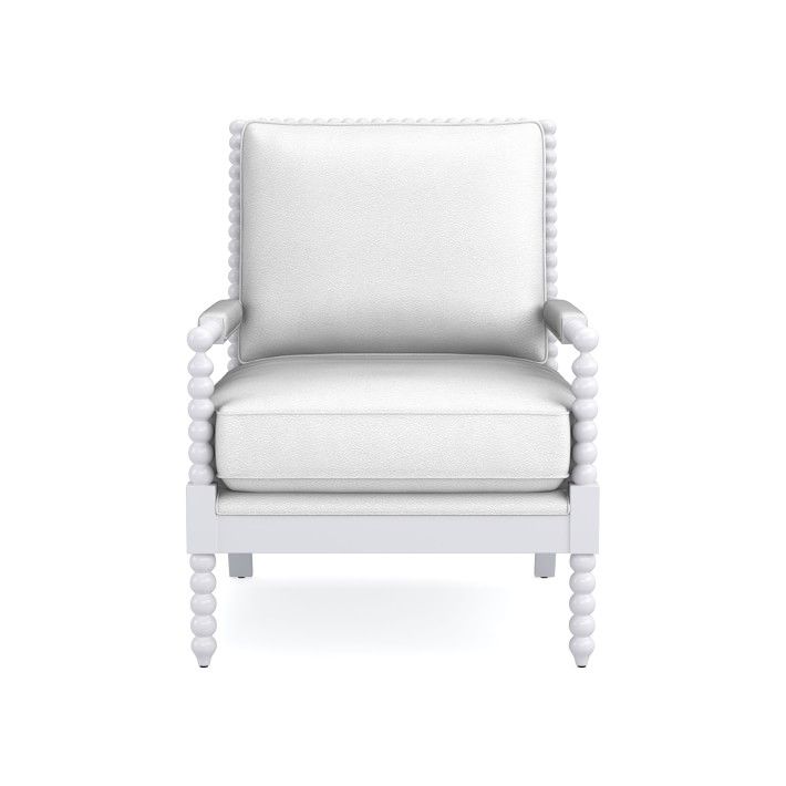 Spindle Chair, Standard Cushion, Pebbled Leather, White, White Leg | Williams-Sonoma