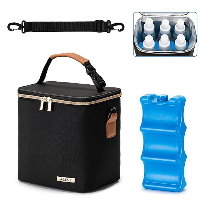 Breastmilk Cooler Bag with Ice Pack Fits 6 Baby Bottles Up to 9 Ounce, Baby Bottle Bag with Shoul... | Amazon (US)