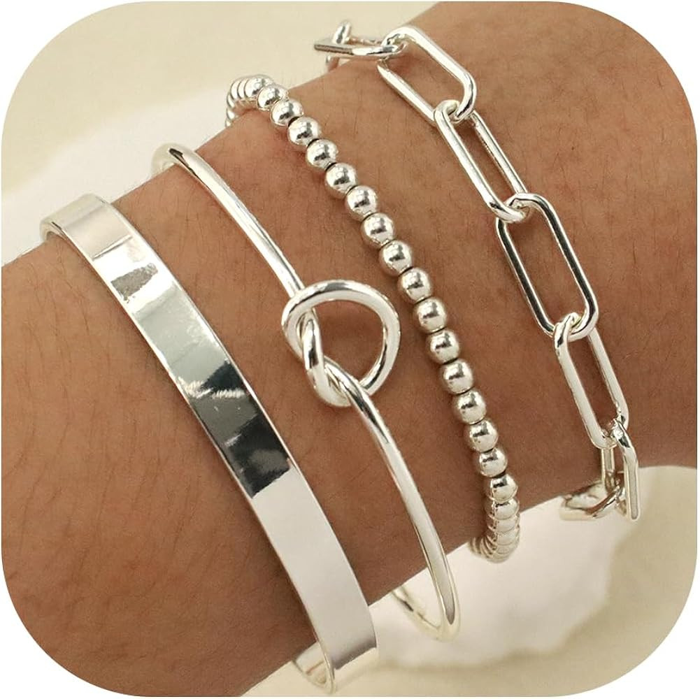 Reoxvo Gold Bracelets for Women Stack 14k Gold Plated Brass Charm Bangle Cuff Bracelet Set for Wo... | Amazon (US)