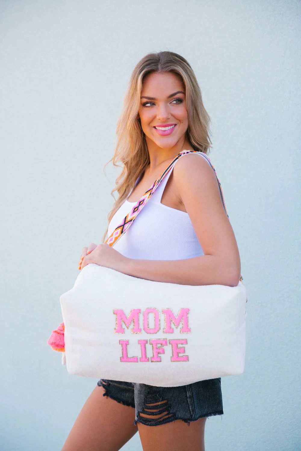 MOM LIFE IVORY LARGE TERRY CLOTH BAG | Judith March