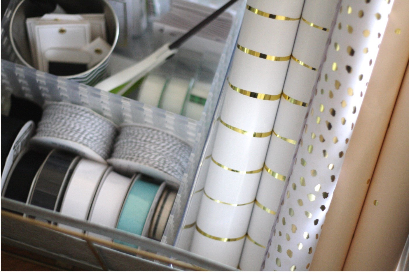 Use small bins to create a dedicated wrapping drawer or cart. Keeping tape, scissors, ribbons, and tags organized makes holiday wrapping faster, easier, and a lot more fun.

#LTKHome #LTKHoliday