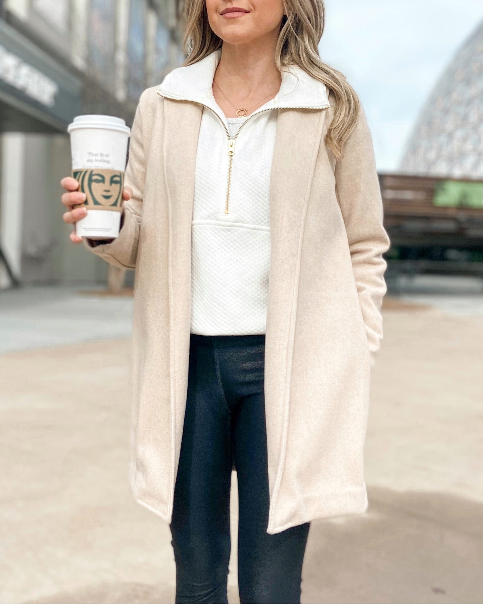 J. Crew White Half-Zip Pullover
Banana Republic Coatigan
Faux Leather Leggings
On Cloud Sneakers
Elevated Casual Outfit

#LTKstyletip #LTKunder100 #LTKsalealert