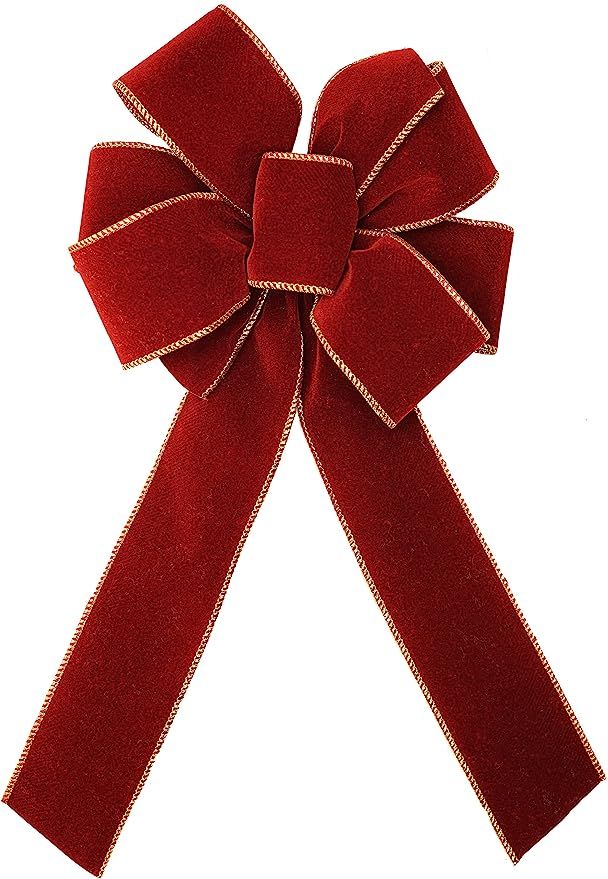 4-Pack, Classic Christmas Collection Bow, 2.5” Wide Gold Wired Edge Burgundy Velvet Ribbon, 6-L... | Amazon (US)