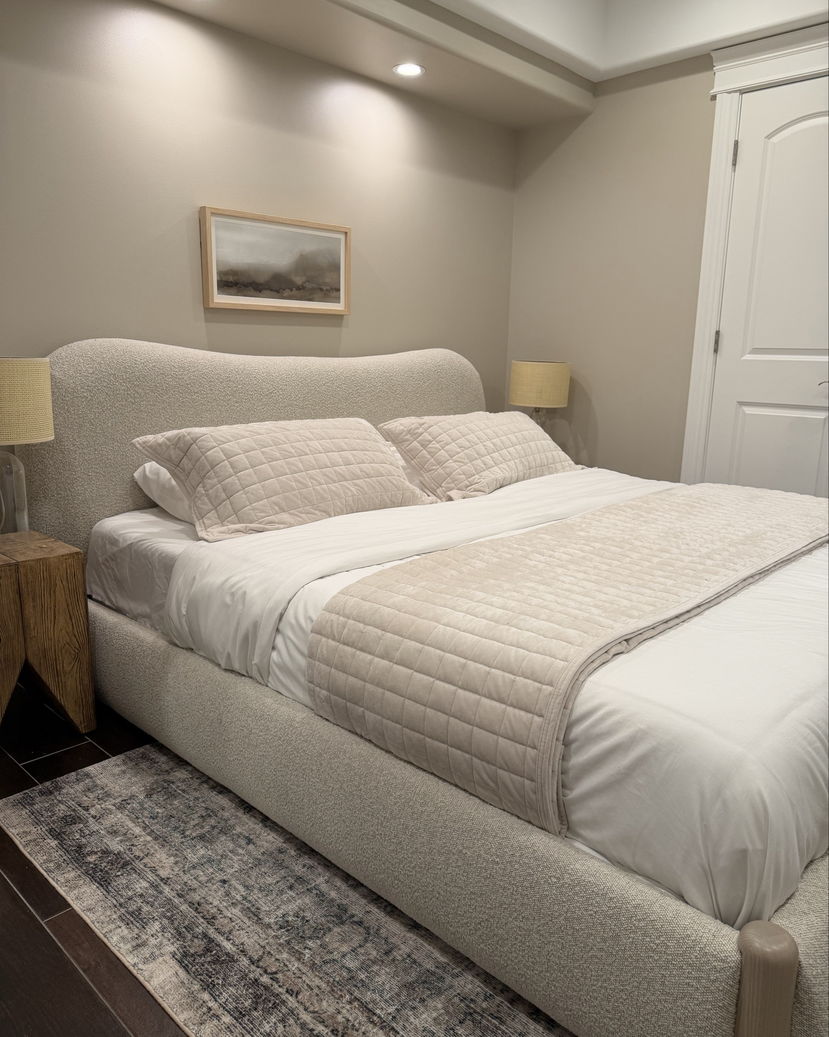 Our guest bedroom refresh 🤍
This upholstered bed + neutral quilted bedding layers are the easiest way to make a space feel calm and pulled together. Everything is soft, cozy and actually practical — the textured bed hides wear, the quilt washes beautifully, and the runner rug warms up the room instantly.

Linked the full setup: bed, bedding, rug, nightstands, mirror + lamps.

#LTKSaleAlert #LTKHome