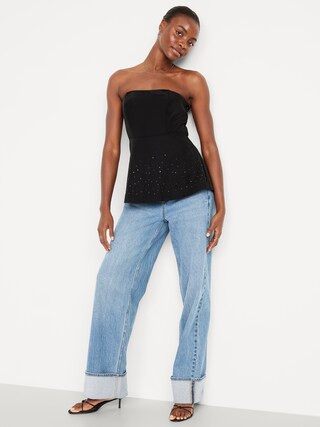 Beaded Taffeta Peplum Tube Top | Old Navy (US)