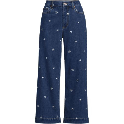 Women's Plus Size Soft Denim High Rise Embroidered Wide Leg Crop Jeans - Lands' End - Blue - 22W | Lands' End (US)