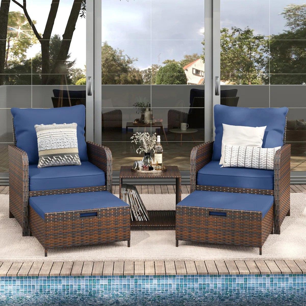 Idamarie 2 Person Wicker Rattan Outdoor  Conversation Set with Ottoman (no umbrella stand) | Wayfair North America