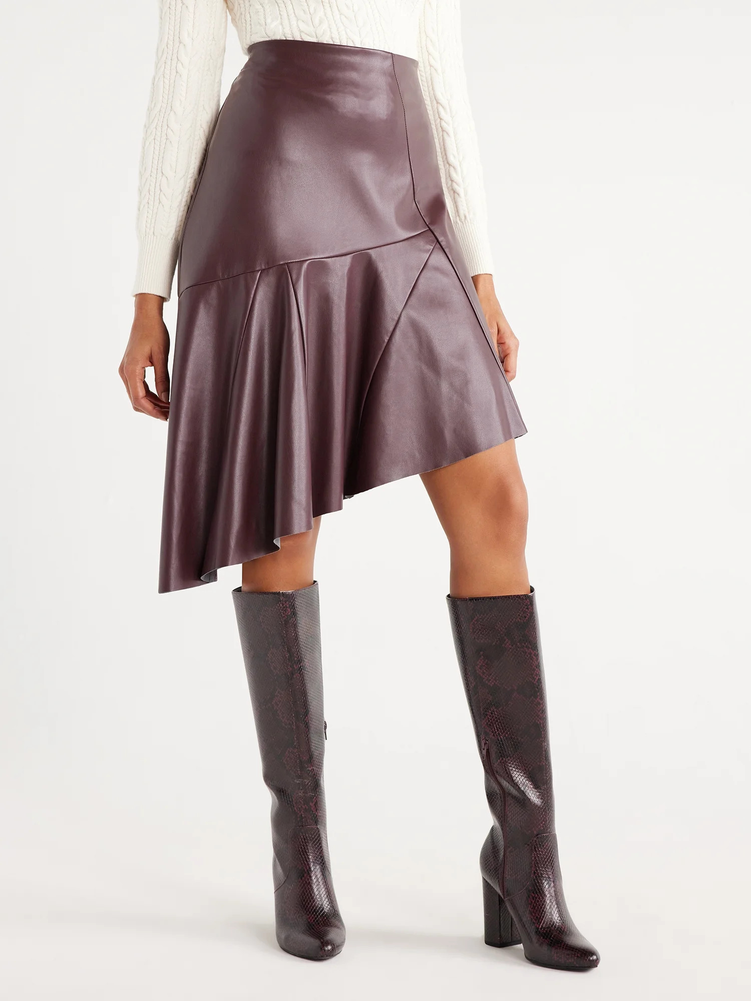 Scoop Women’s Faux Leather Asymmetrical Midi Skirt, Sizes XS-XXL | Walmart (US)