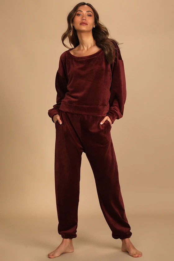 Leisure Moments Burgundy Velour Lounge Joggers | Lulus (US)