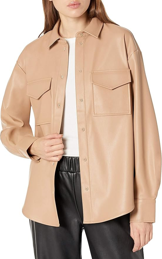 The Drop Women's @lisadnyc Faux Leather Long Shirt Jacket | Amazon (US)