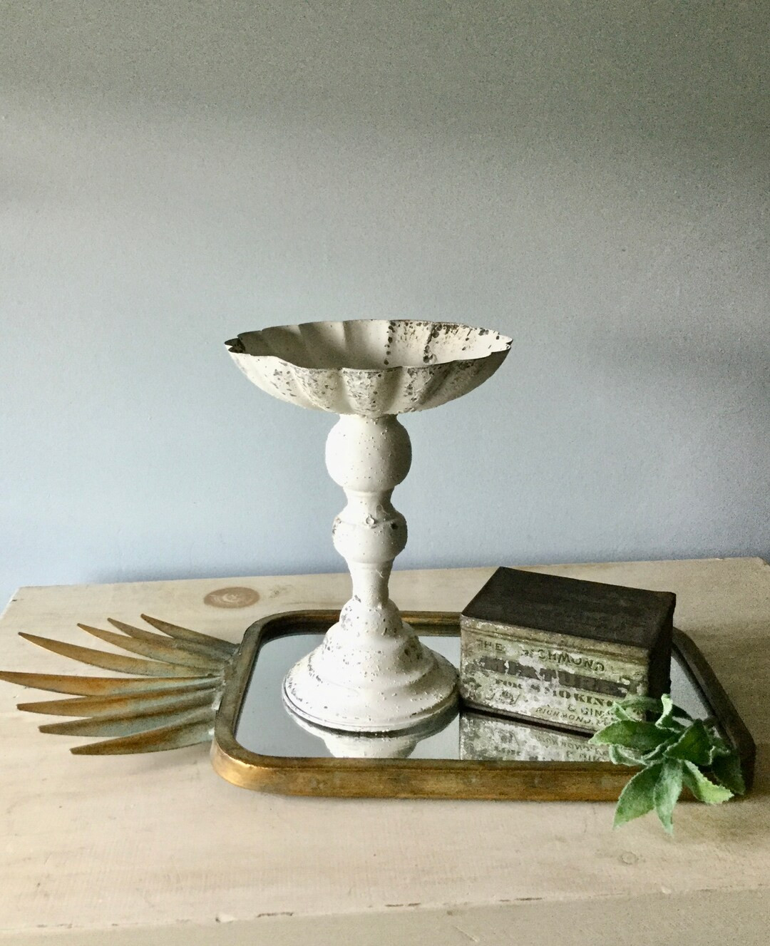 Metal Pedestal Candle Holder Tall Metal Trinket Dish Rustic Metal Compote Farmhouse Compote Decor... | Etsy (US)