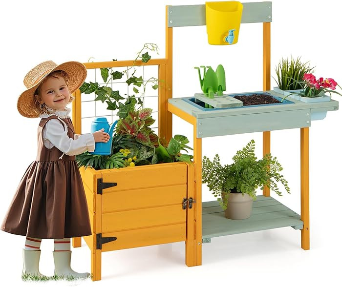 HONEY JOY Kids Potting Bench Table, Fir Wood Outdoor Play Kitchen for Toddler, Transparent Root V... | Amazon (US)