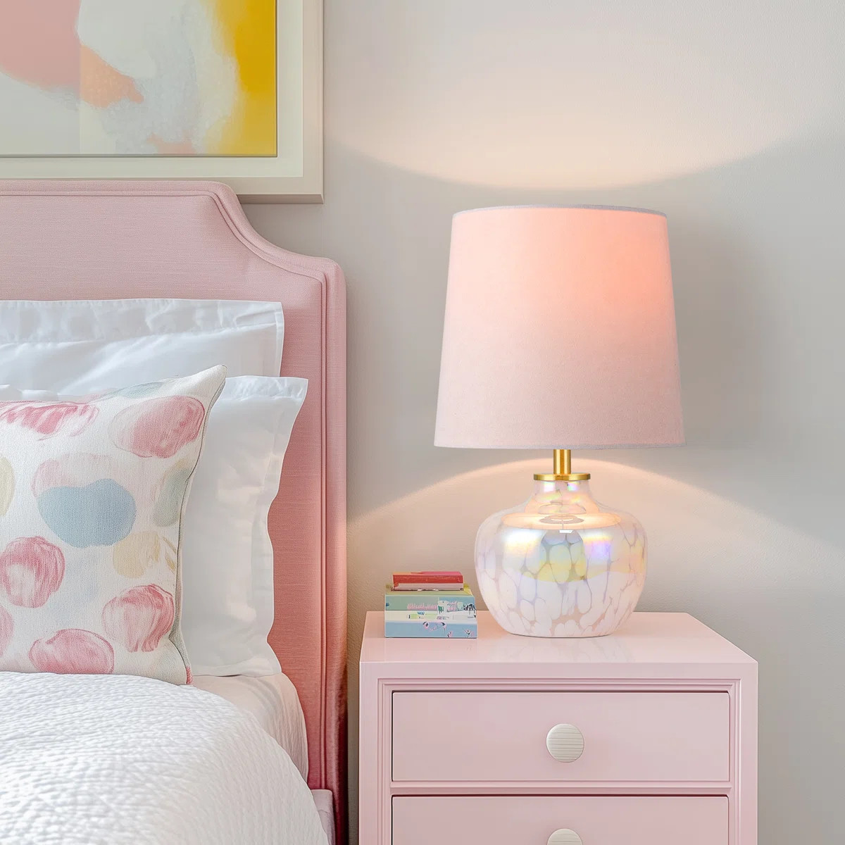 Muhedin 15'' Kids Table Lamp – Pink Glass Nightstand Lamp for Girls Room, Nursery, Bedroom, Cut... | Wayfair North America