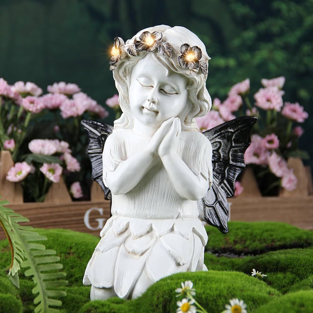 Leekung Outdoor Angel Statues for Garden Decor - Garden Angels Ouside Statue with Solar Powered L... | Amazon (US)