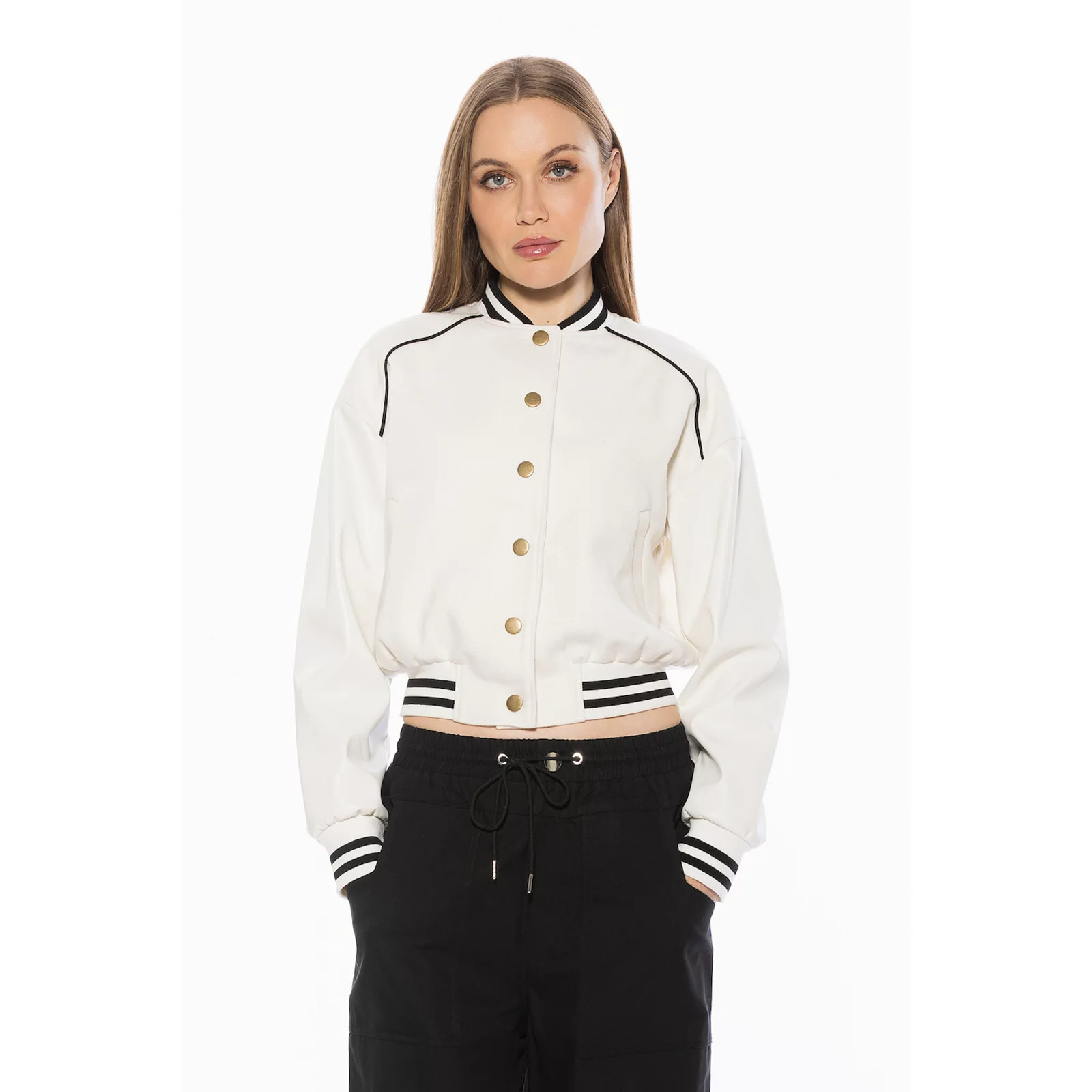 Women's ALEXIA ADMOR Ciela Varsity Bomber Jacket with Lettering Detail, Size: Large, Ivory | Kohl's