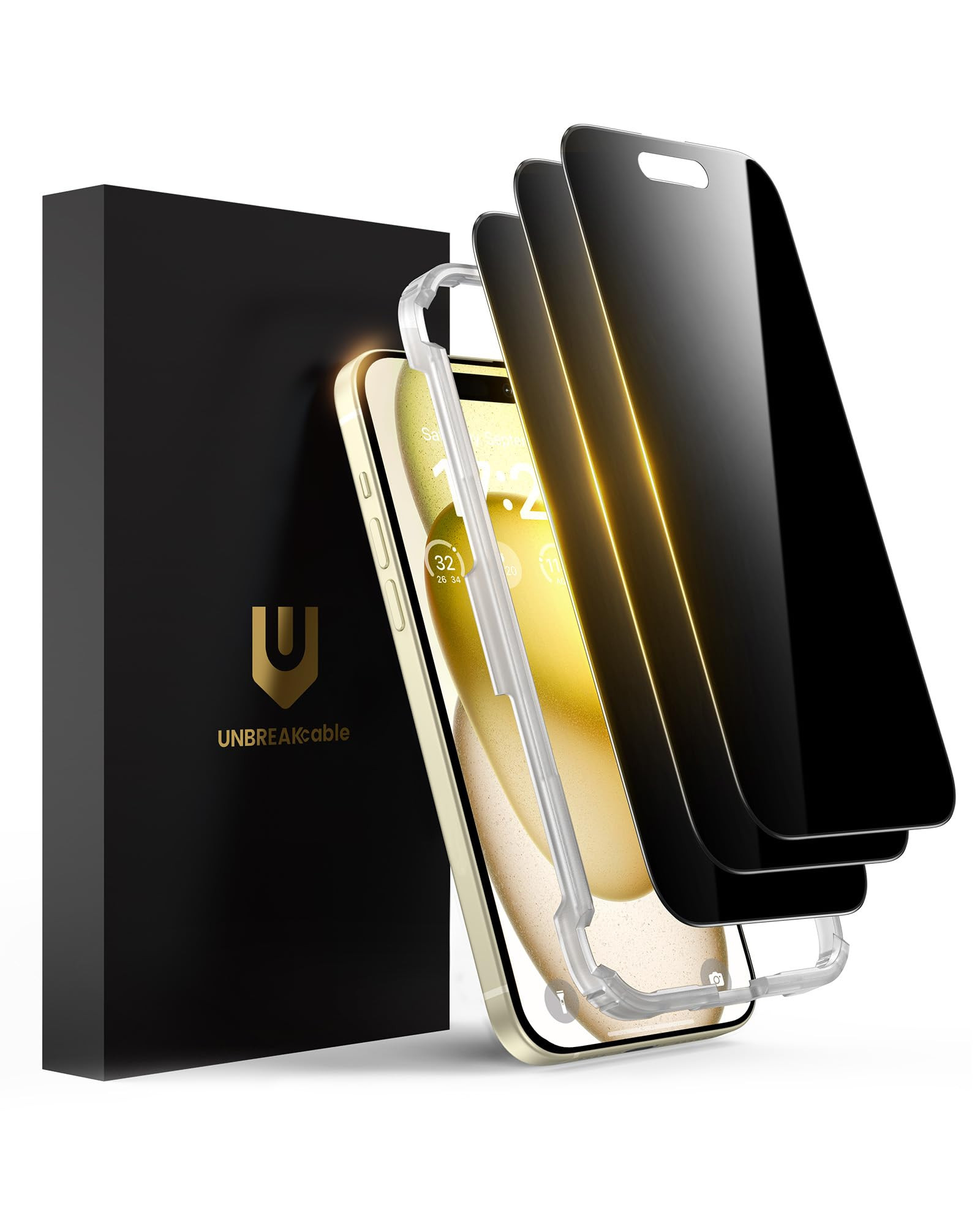 UNBREAKcable Privacy Screen Protector for iPhone 15, [3 Pack] Shatterproof Tempered Glass [25°An... | Amazon (US)