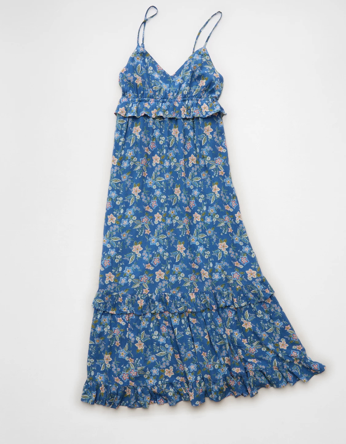 AE V-Neck Ruffle Midi Dress | American Eagle Outfitters (US & CA)