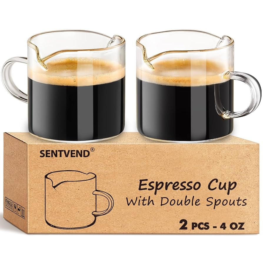 Espresso Cups Set of 2, 4 Oz Espresso Shot Glass with Handle Double Spout Cups Clear Glass Milk C... | Amazon (US)