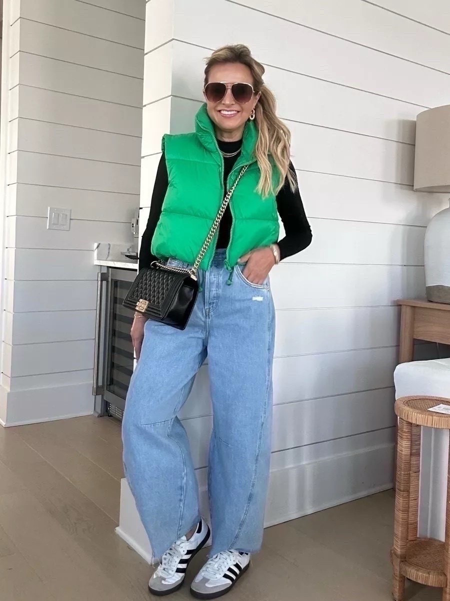 Target barrel jeans for the win. They are great lookalike for Free People version. Also loving this green puffer vest for fall and winter. Such a fun casual fit. Wearing size 2. 

#LTKootd #LTKSeasonal #LTKFindsUnder50