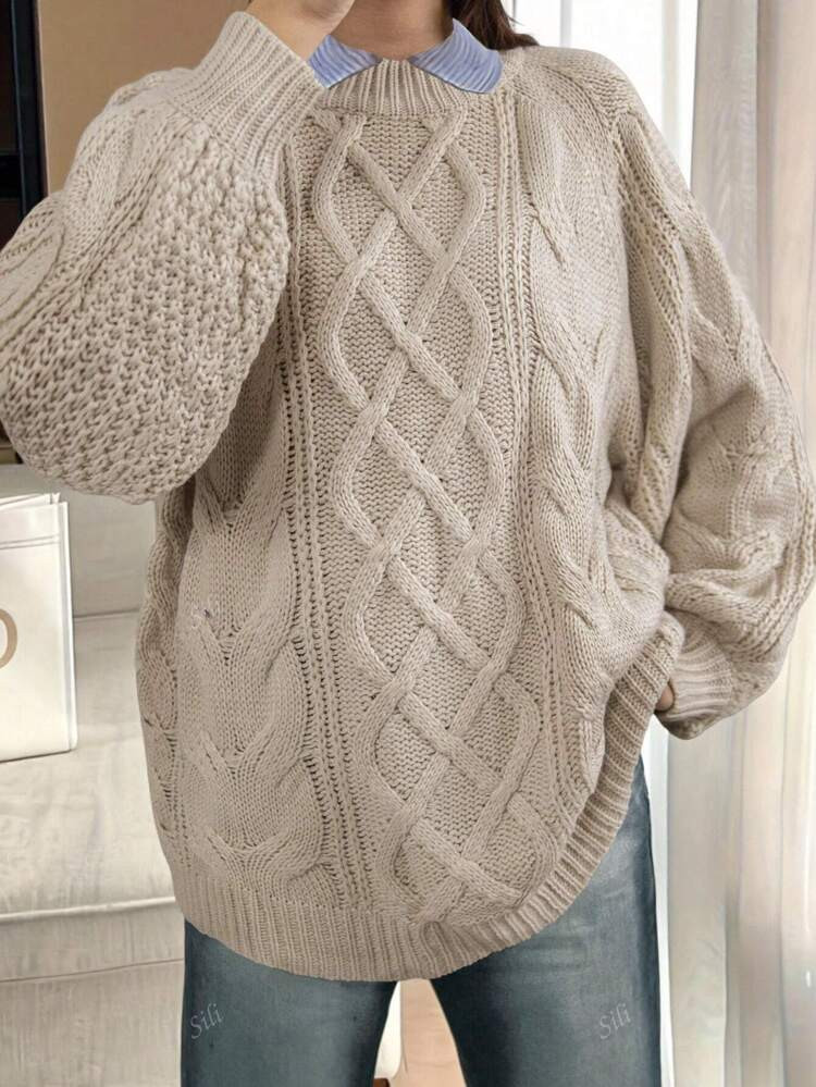 Plus Size Loose Casual Crew Neck Long Sleeve Knit Sweater, For Winter | SHEIN