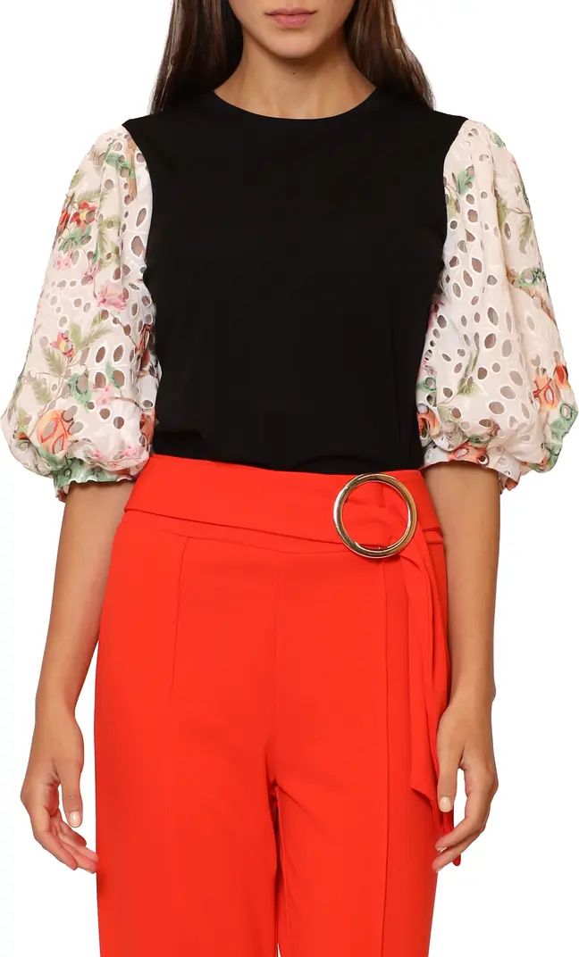 GRACIA Floral Eyelet Puff Sleeve Blouse | Nordstromrack | Nordstrom Rack