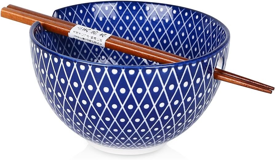 Selamica Ceramic Ramen Bowls, 15 OZ Noodle Bowls for Kitchen with Chopsticks, Deep Soup Bowls for... | Amazon (US)