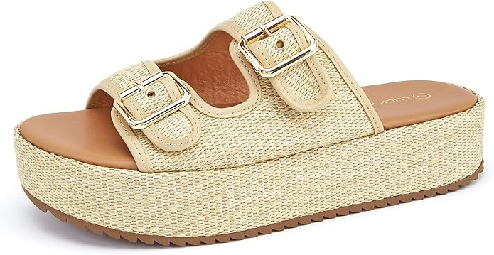 LUCKY STEP Women's Platform Slide Sandals Braided Adjustable Strap Flat Open Toe Summer Casual Sh... | Amazon (US)