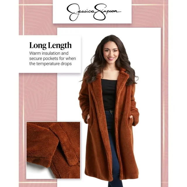 Jessica Simpson Women's Winter Coat - Full Length Double Breasted Sherpa Fleece Peacoat (Size: S-... | Walmart (US)