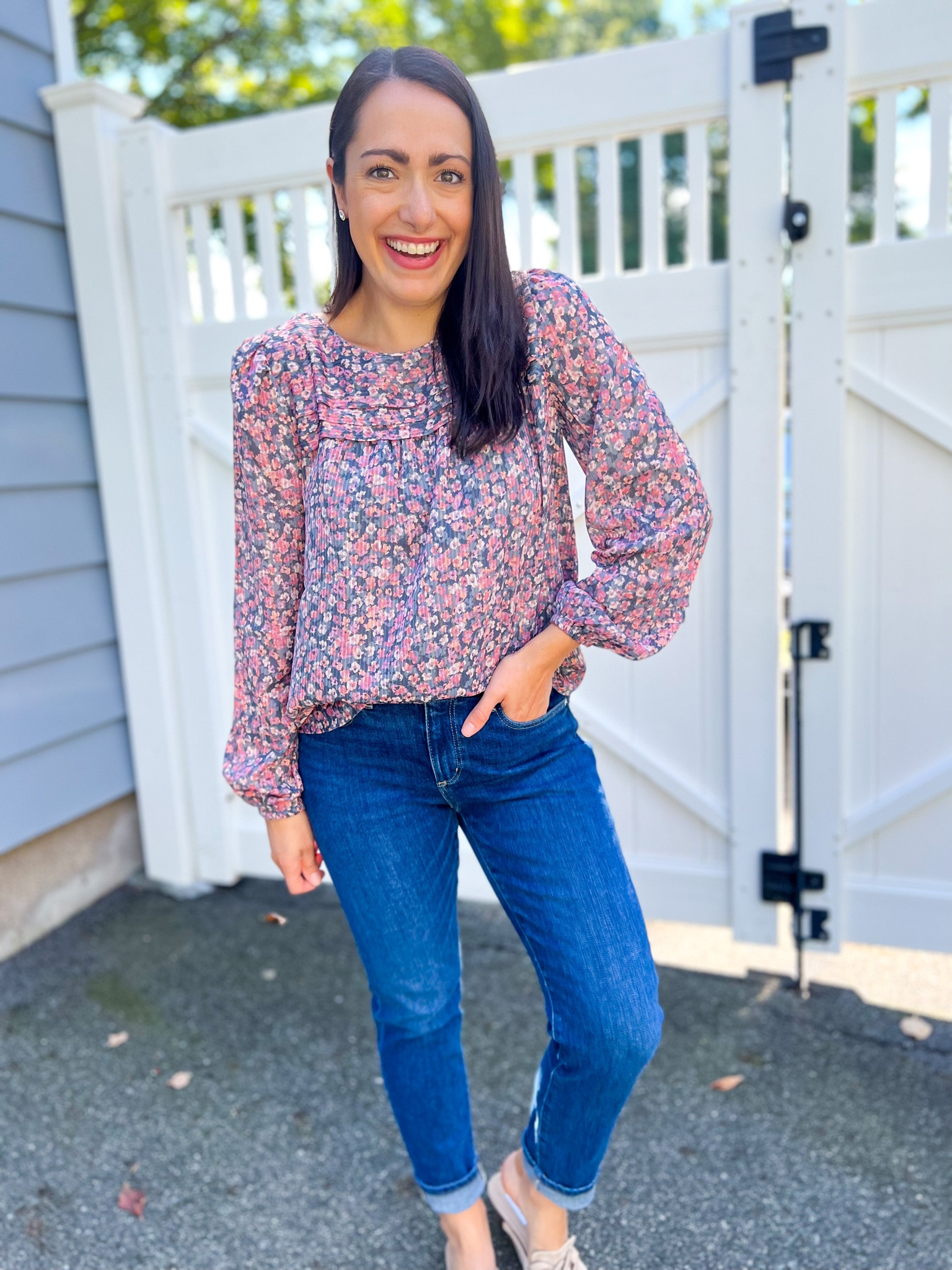 Loft try on 
Blouse: small
Jeans: 27 petite
Mules: size up half

#LTKSeasonal #LTKsalealert #LTKworkwear