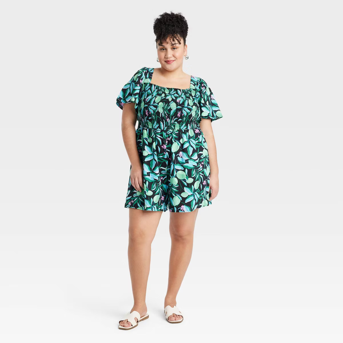 Women's Flutter Short Sleeve Smocked Mini Romper - Ava & Viv™ | Target