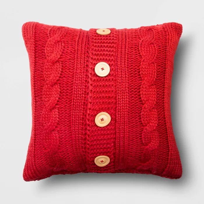 18"x18" Holiday Cable Knit Square Throw Pillow with Wood Buttons - Threshold™ | Target