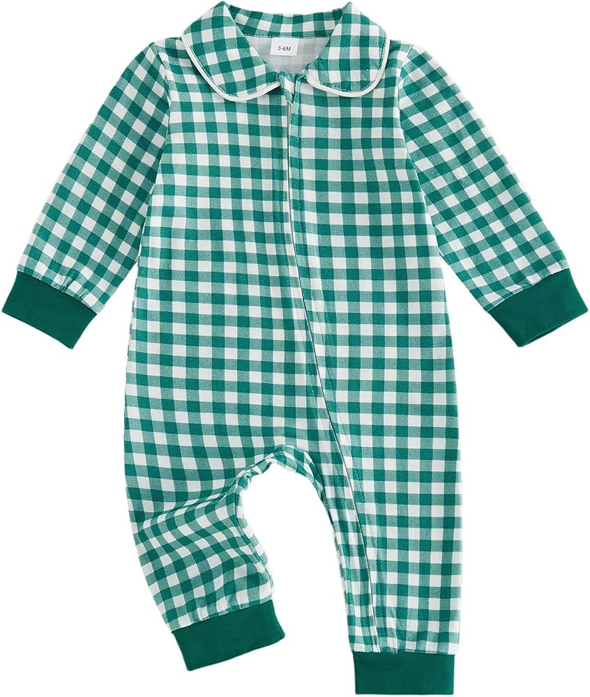 DSORVICD Newborn Baby Boys Girls Gingham Romper Long Sleeve Zipper Jumpsuit | Amazon (US)