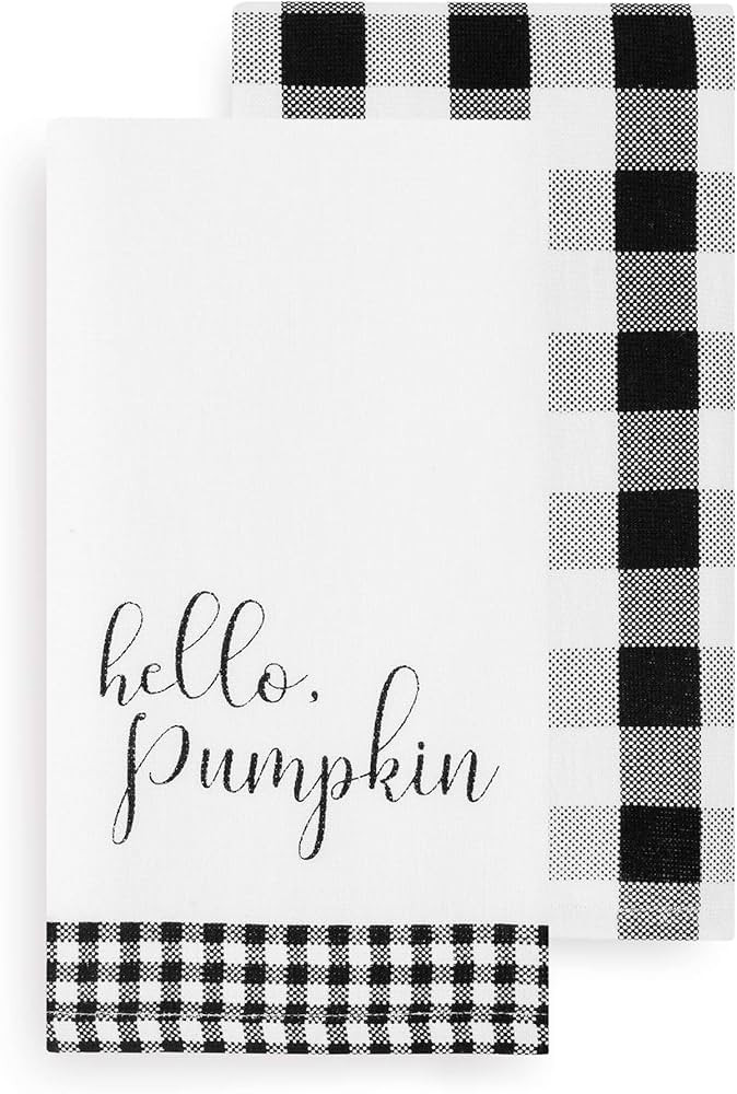 Elrene Home Fashions Farmhouse Living Fall Hello Pumpkin and Check Kitchen Towel Set, 18" x 28", ... | Amazon (US)