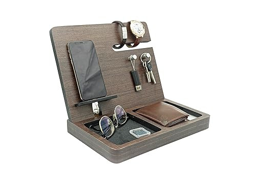 Gift for men, Wooden Desk and Nightstand Organizer, Phone Docking Station, Key, Wallet Stand, Wat... | Amazon (US)