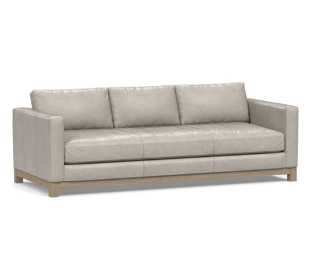 Jake Leather Grand Sofa 95.5"" with Wood Legs, Down Blend Wrapped Cushions, Statesville Pebble | Pottery Barn (US)