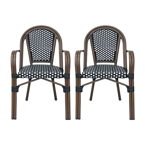 Symonds Outdoor French Bistro Chairs, Set of 2, Black, White, and Brown Wood | Walmart (US)